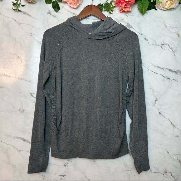 Fabletics Anna Seamless Long Sleeve Hoodie Fitted Athleisure Shirt Grey Large - Picture 3 of 13